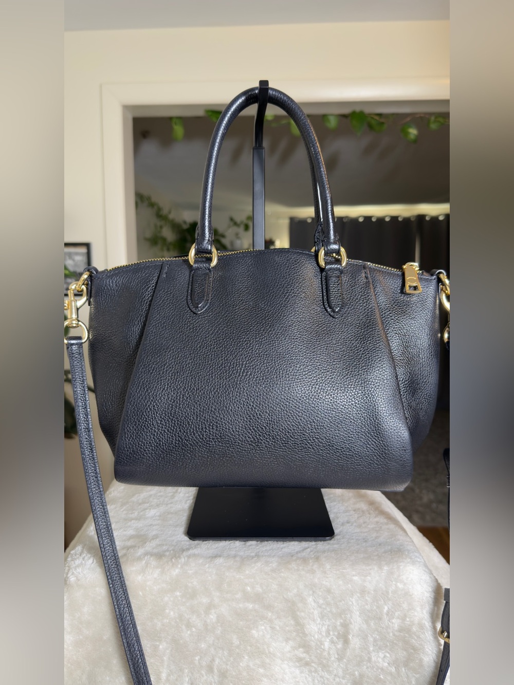 COACH Black Elise Satchel Pebbled Leather Crossbody Shoulder Bag Gold Hardware 7 - Picture 8 of 16